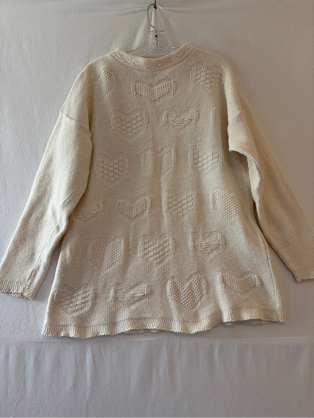 Cream Heart-Textured Crewneck Sweater